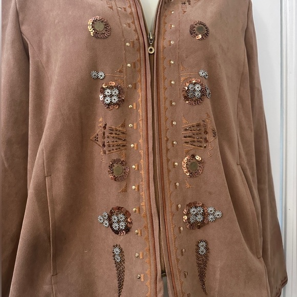 Vintage Allison Daley Women’s 10 Brown Embroidered Zip Jacket Sequins + Pockets - Picture 4 of 14